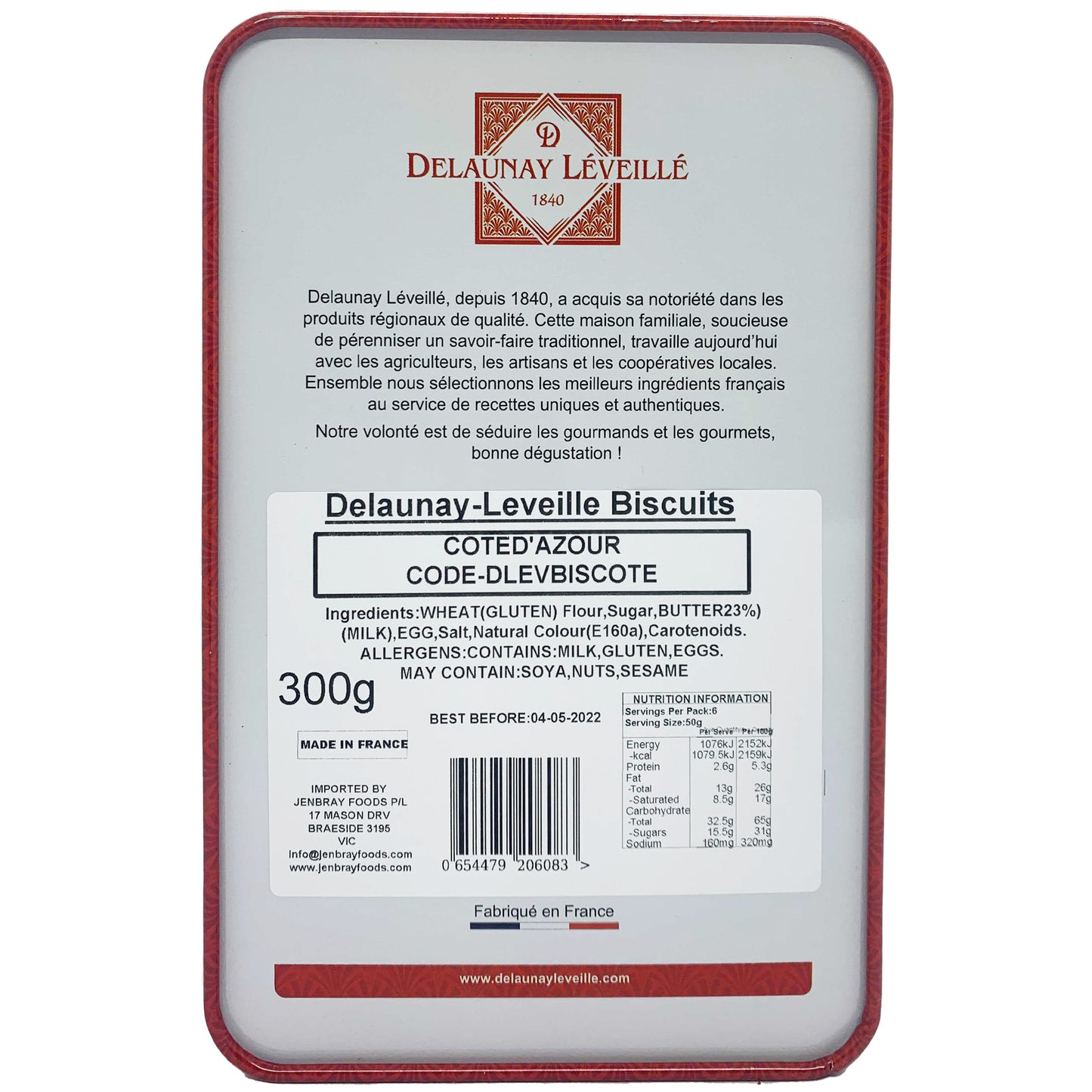 DeLaunay Leveille Biscuits Cote D'Azur Tin | Harris Farm Online