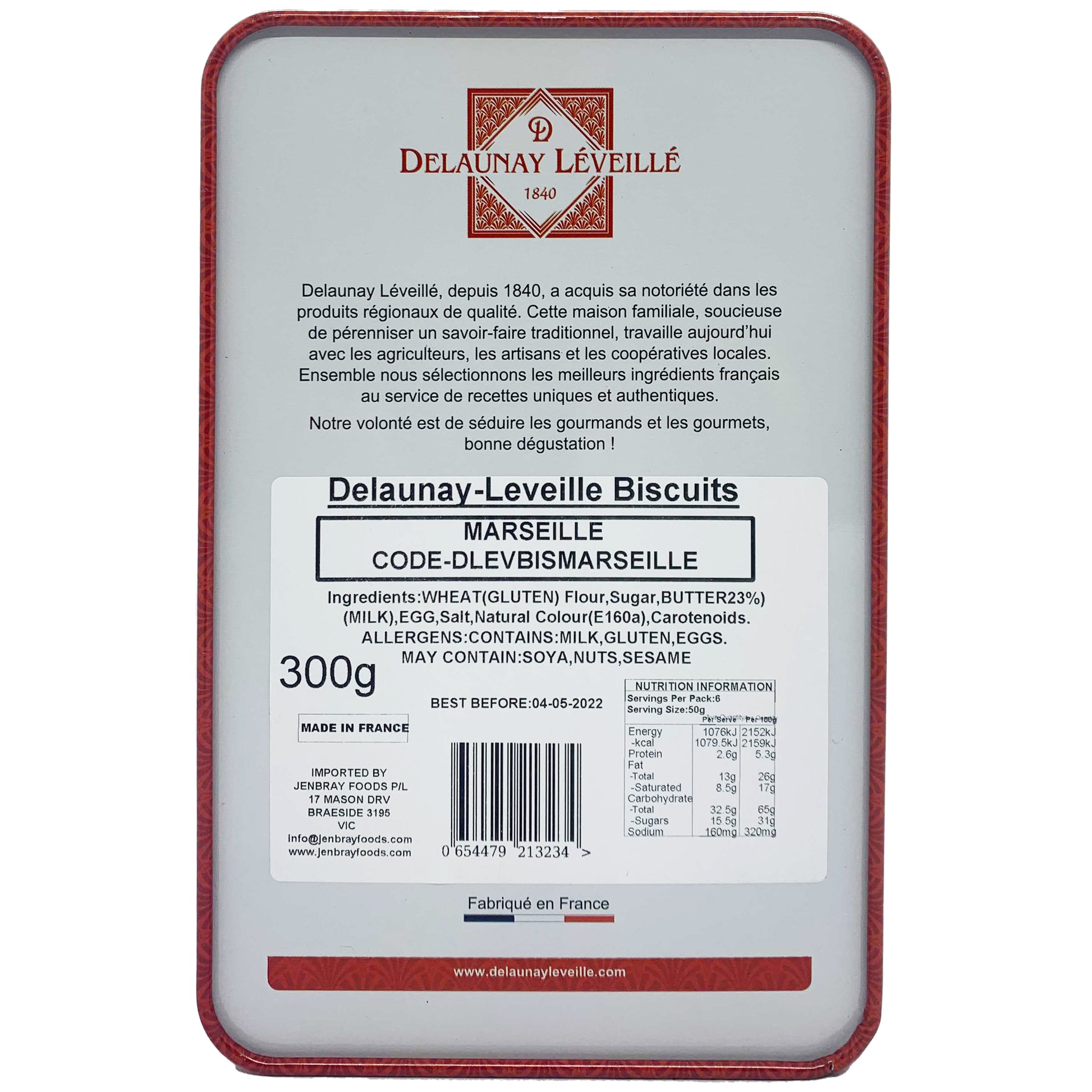 DeLaunay Leveille Biscuits Fins Marseille Tin | Harris Farm Online
