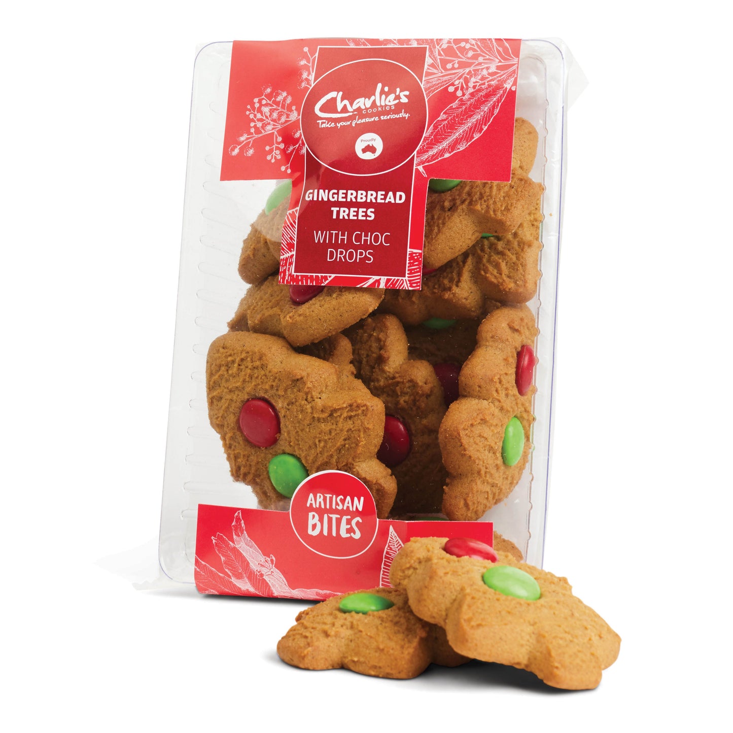 Charlie's Cookies - Gingerbread Trees with Choc Drops (150g)