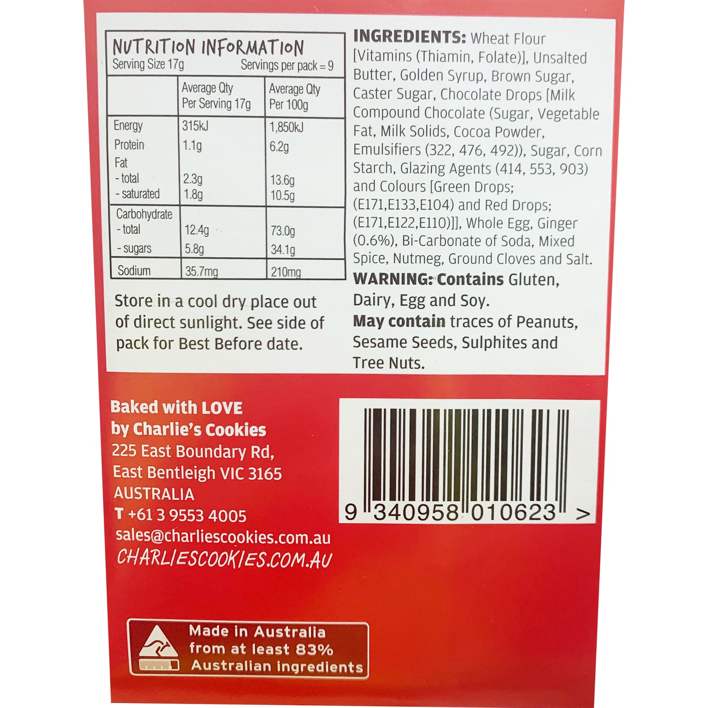 Charlie's Cookies - Gingerbread Trees with Choc Drops (150g)
