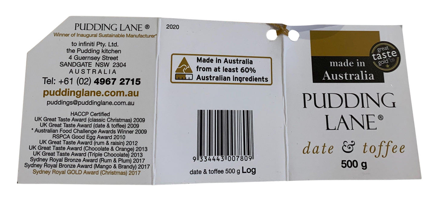 Pudding Lane Date and Toffee Log 500g