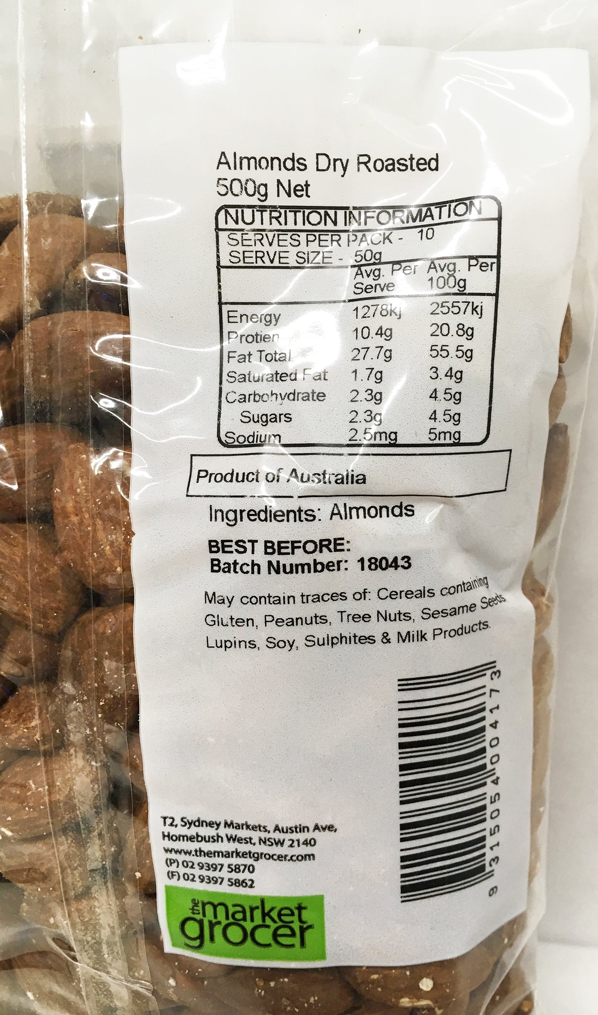 The Market Grocer - Almonds Dry Roasted (500g)
