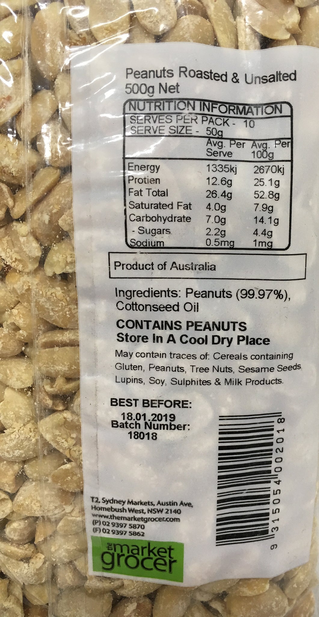 The Market Grocer - Peanuts - Roasted & Unsalted (500g)