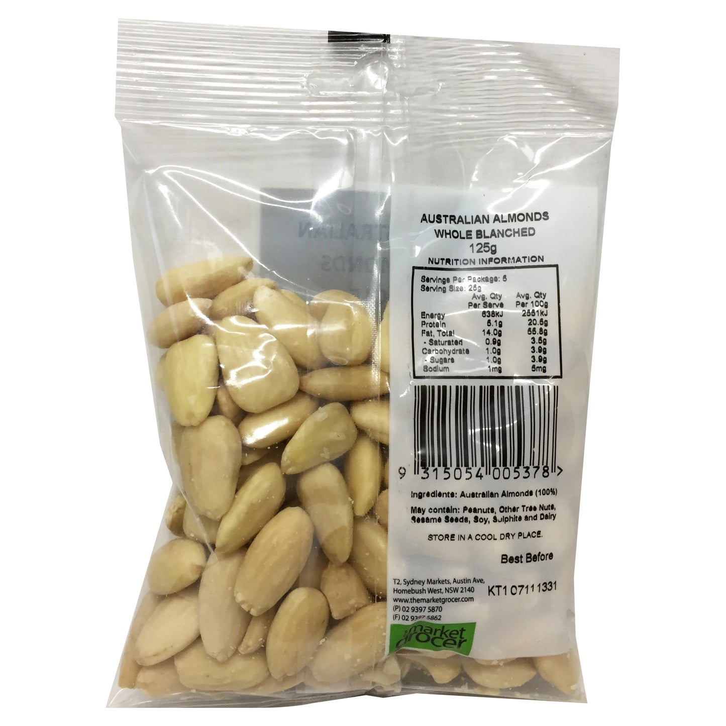 The Market Grocer - Almonds Whole Blanched (125g)