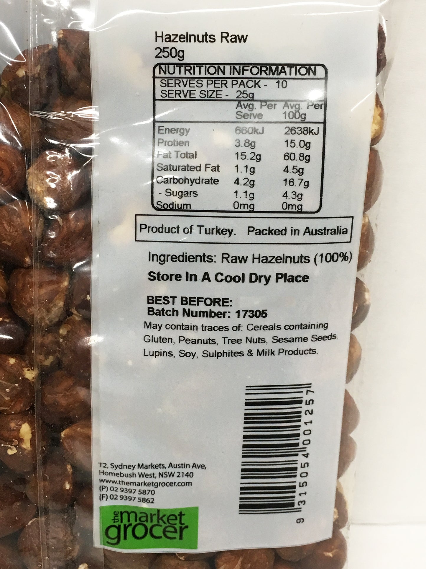 The Market Grocer - Hazelnuts Raw (250g)