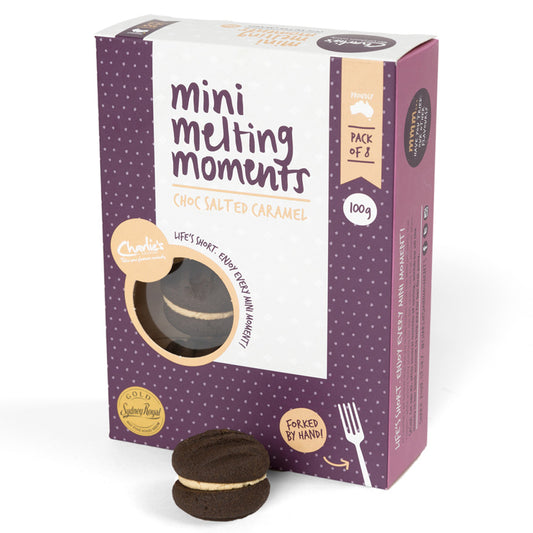 Charlies Biscuits Mini Melting Moments Choc Salted Caramel 100g