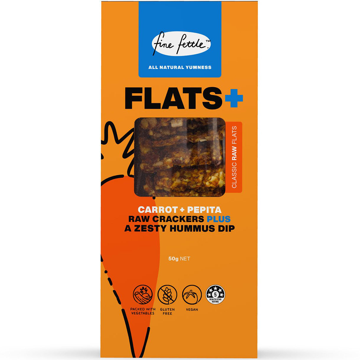 Fine Fettle Flats Carrot and Pepita Crackers with Zesty Hummus | Harris Farm Online