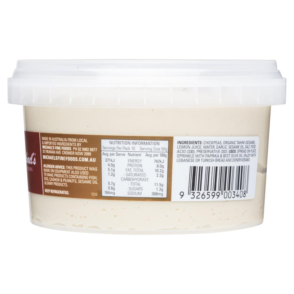 Michael's Fine Foods Gluten Free Hommos with Organic Tahini 500g , Frdg1-Antipasti - HFM, Harris Farm Markets
 - 2
