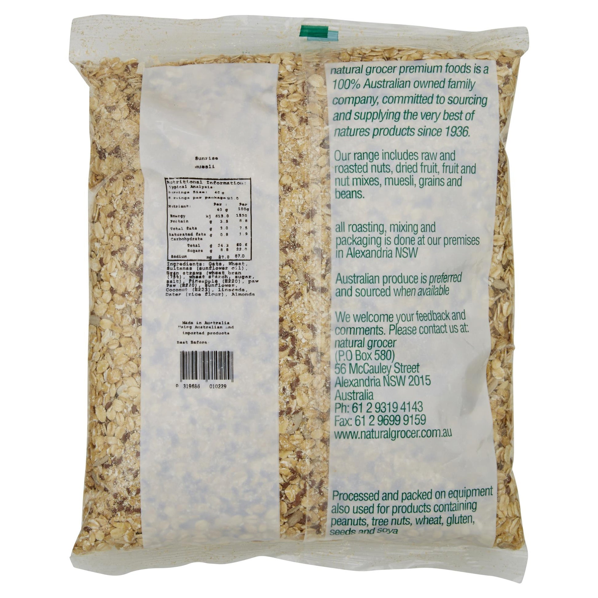 Natural Grocer Muesli Sunrise 1kg , Grocery-Cereals - HFM, Harris Farm Markets
 - 2