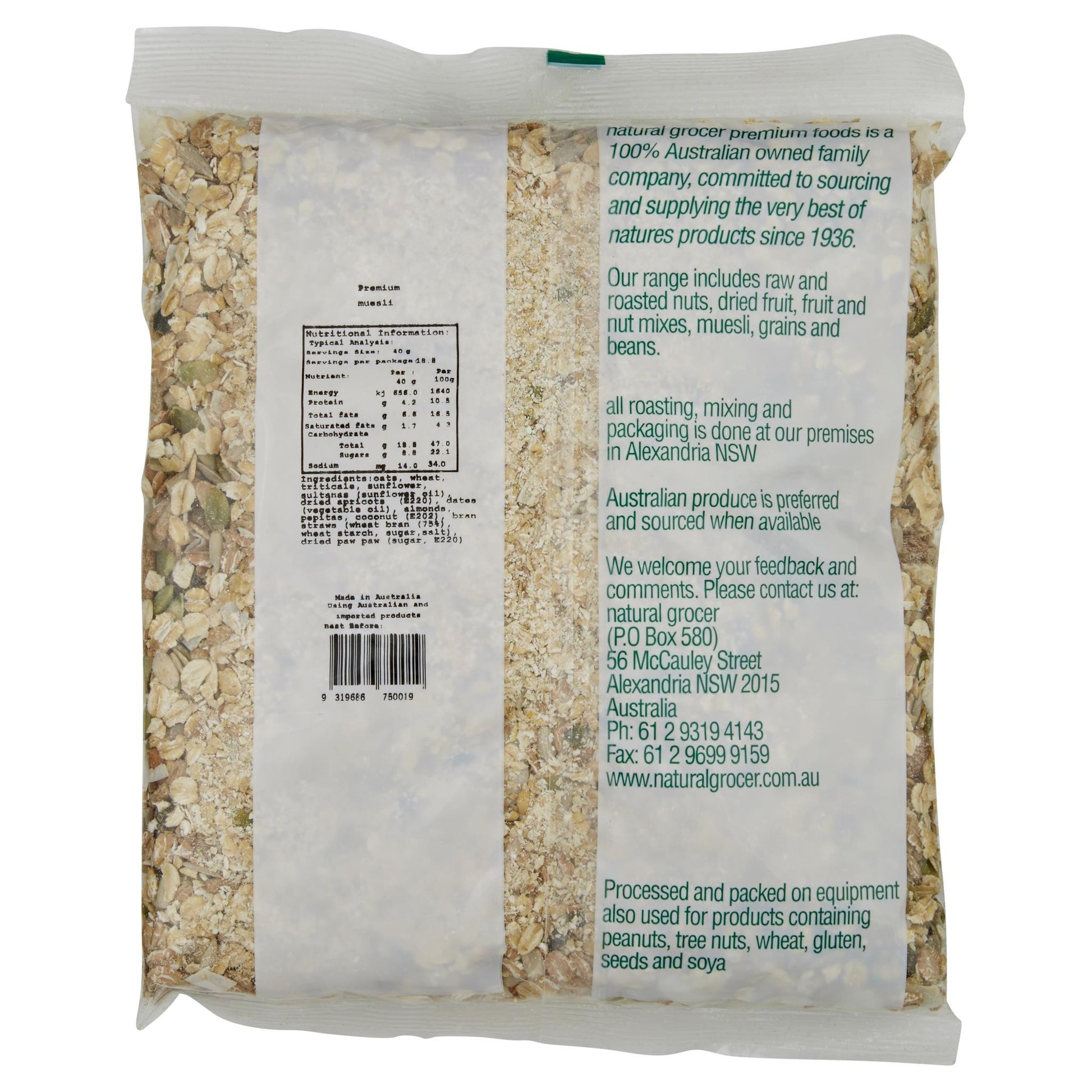 Natural Grocer Muesli Natural 750g , Grocery-Cereals - HFM, Harris Farm Markets
 - 2