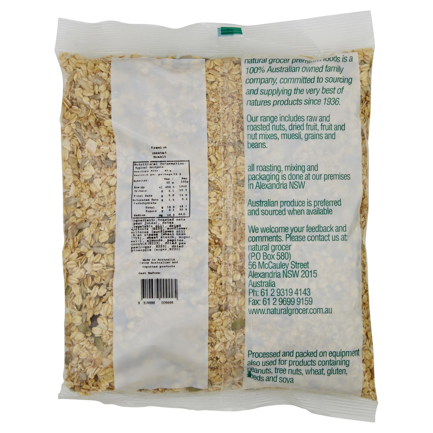 Natural Grocer Muesli Toasted 750g , Grocery-Cereals - HFM, Harris Farm Markets
 - 2