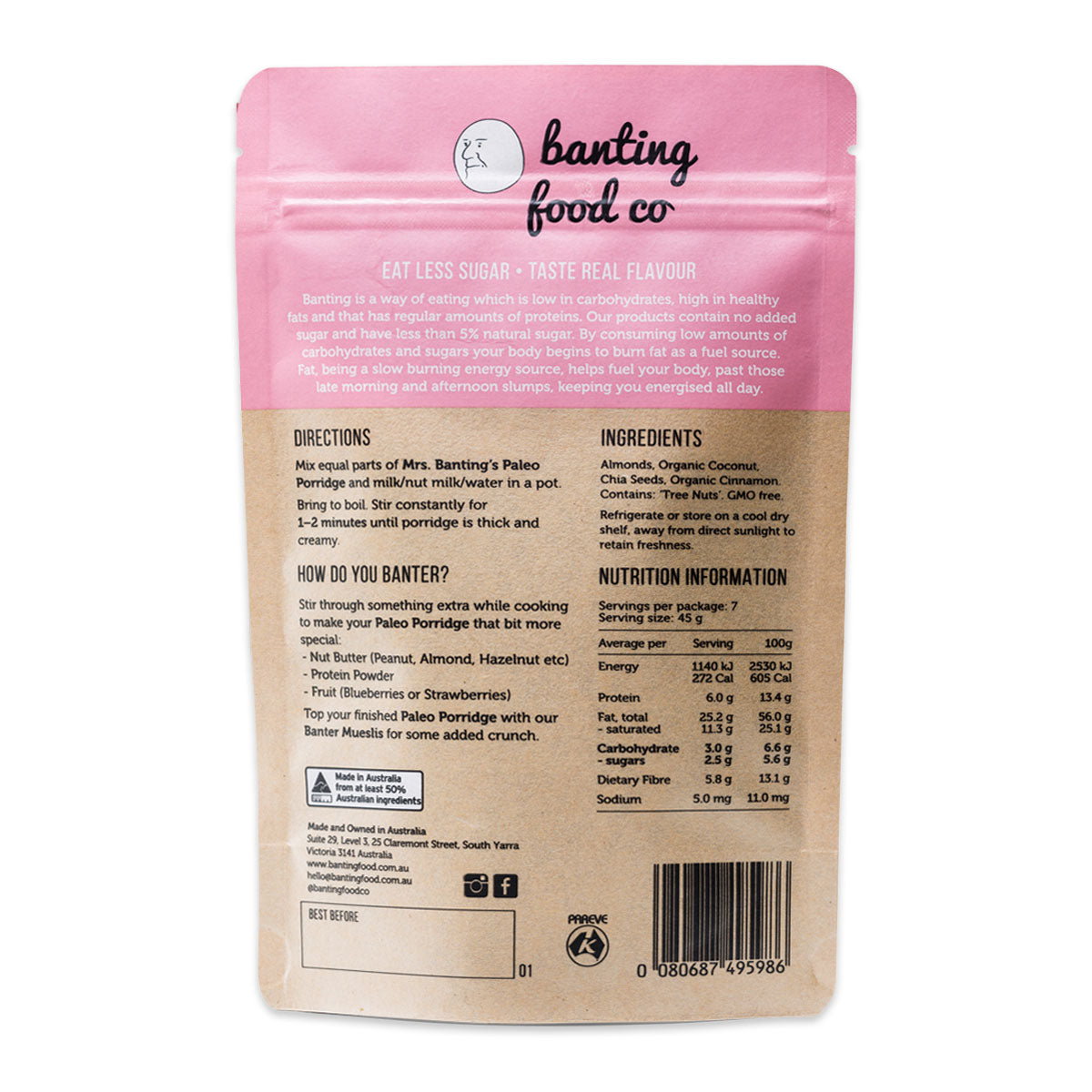 Mrs Bantings Paleo Porridge 315g | Harris Farm Online