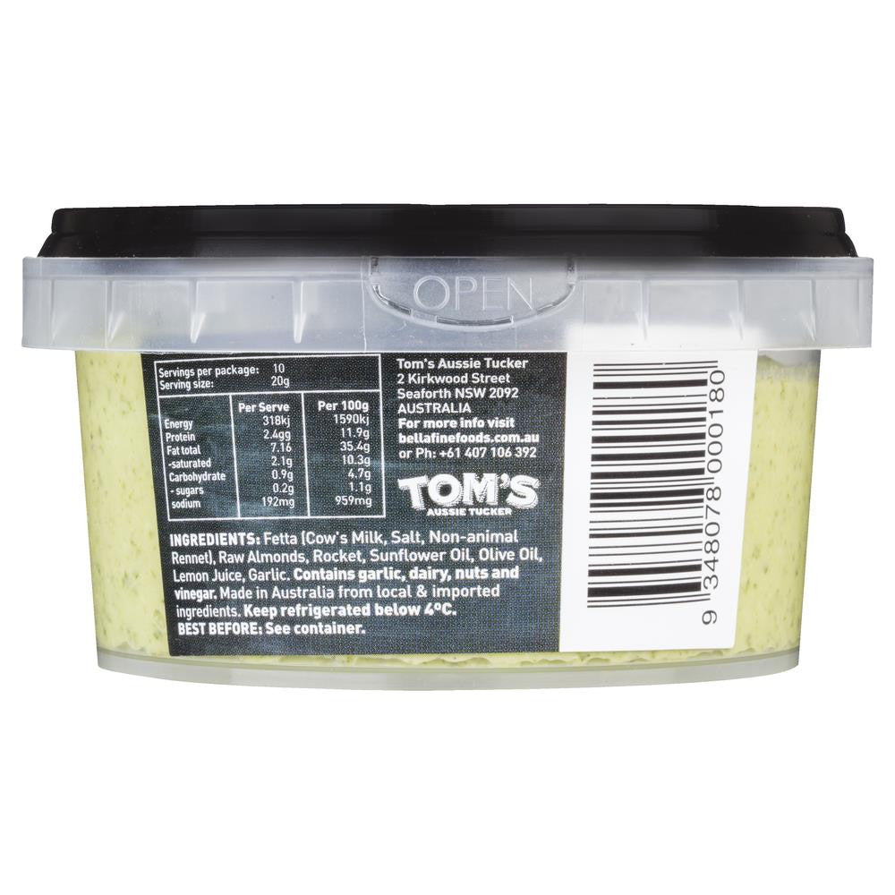 Tom's Aussie Tucker Gourmet Fetta, Rocket & Almond Dip 200g , Frdg1-Antipasti - HFM, Harris Farm Markets
 - 2