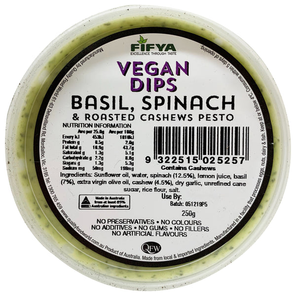 Fifya Vegan Dips Basil, Spinach and Roasted Cashews Pesto 250g