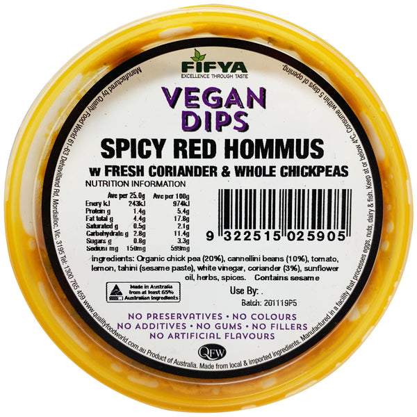 Fifya Vegan Spicy Red Hommus Coriander and Whole Chickpeas 250g