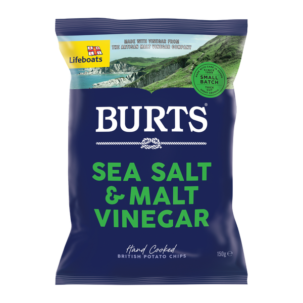 Burts Hand Cooked Potato Chips Sea Salt and Malt Vinegar 150g