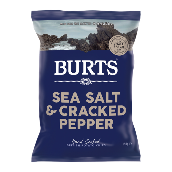 Burts Hand Cooked Potato Chips Sea Salt and Cracked Pepper 150g