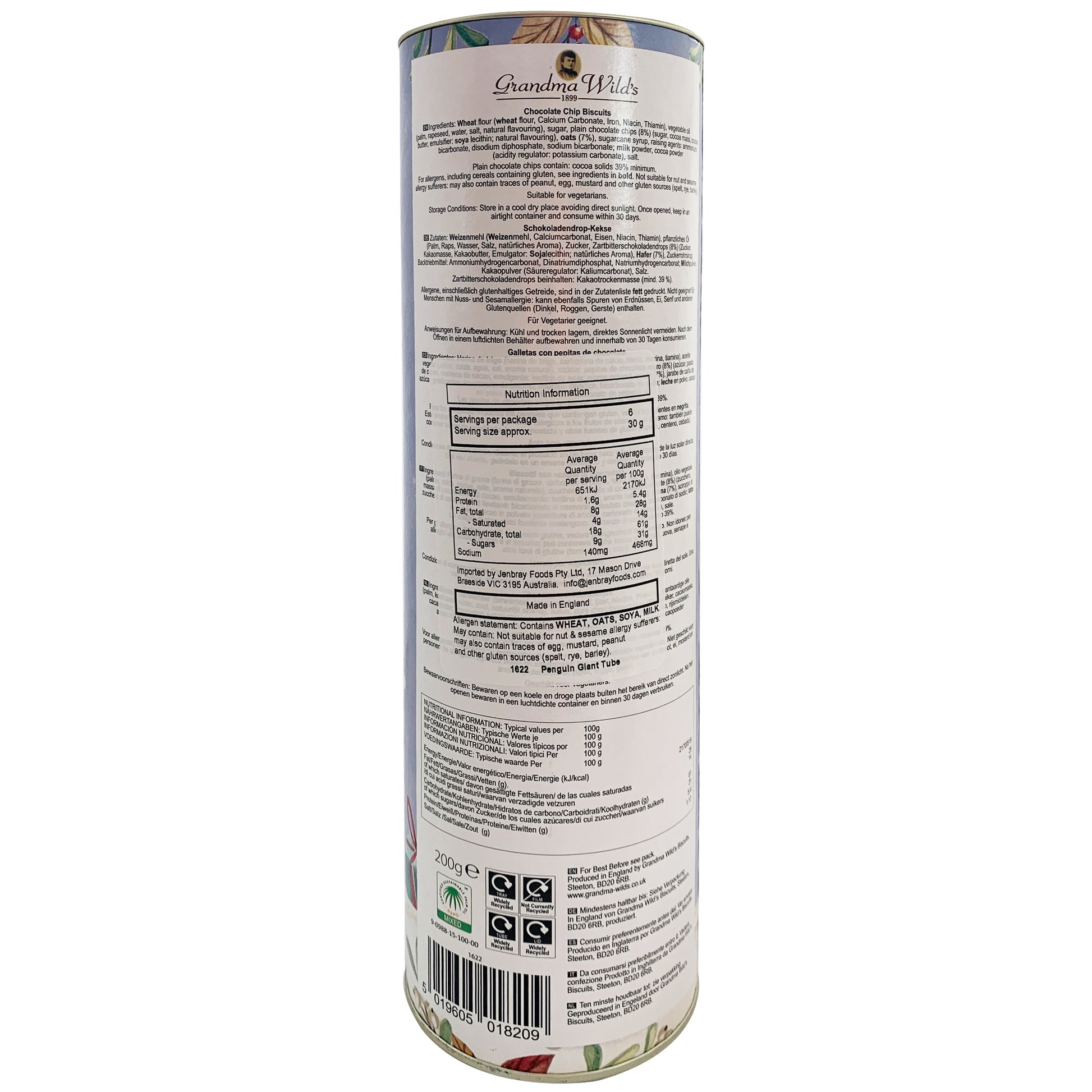 Grandma Wild Chocolate Chip Biscuits Penguin Tube | Harris Farm Online