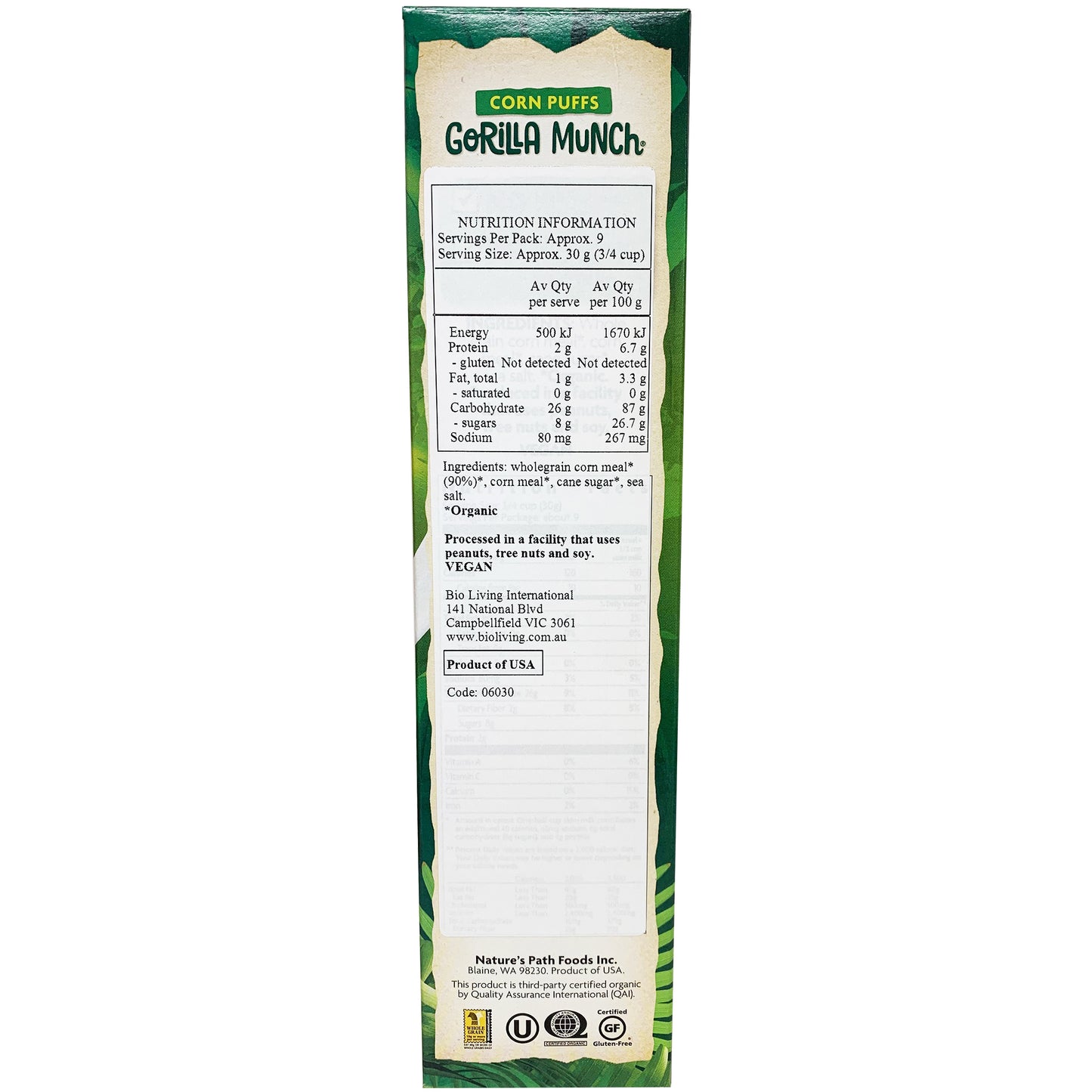 Natures Path Organic Gorilla Munch Corn Puffs 284g