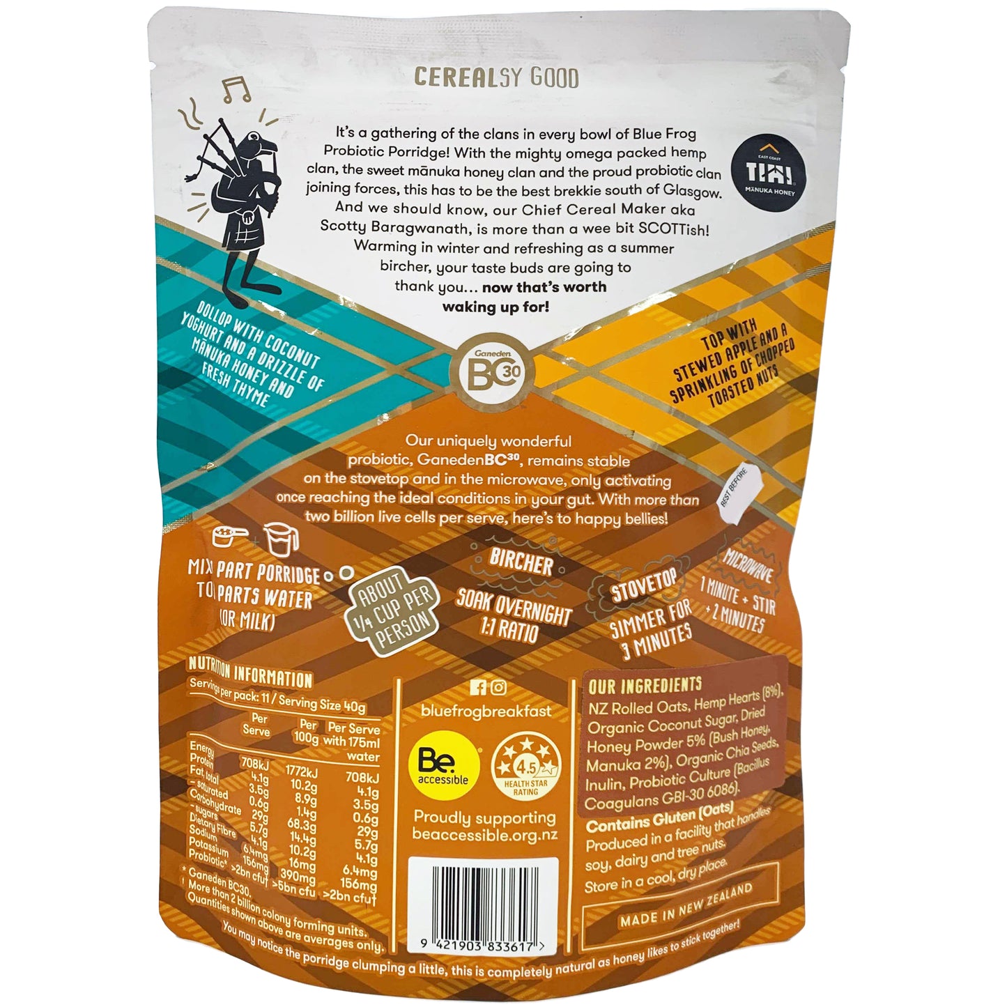 Blue Frog Probiotic Porridge Manuka Honey | Harris Farm Online