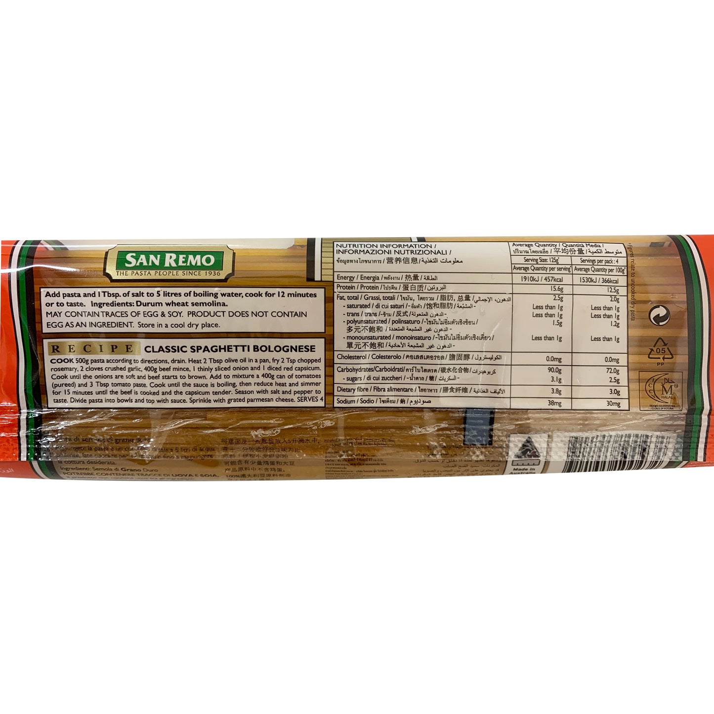 San Remo Durum Wheat Spaghetti No.5 500g