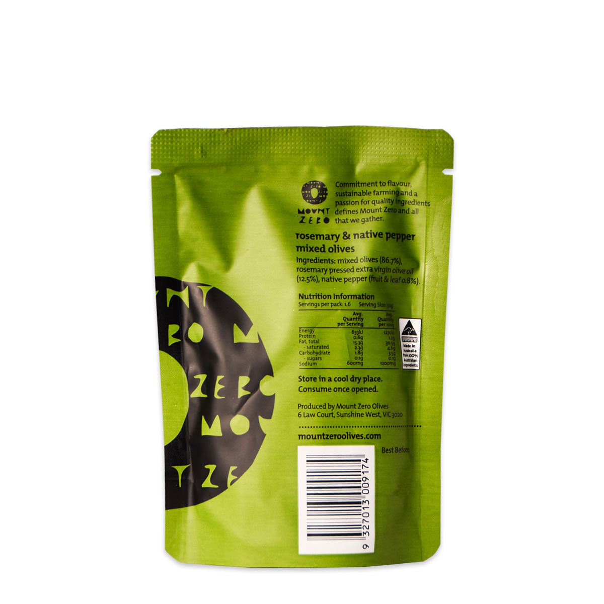 Mount Zero Olives Pepperberry and Rosemary Marinated Mixed Olives 80g | Harris Farm Online