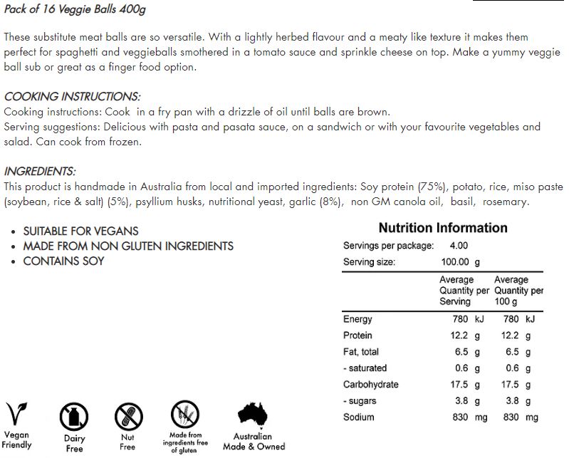 Suzy Spoon's Veggie Balls 400g