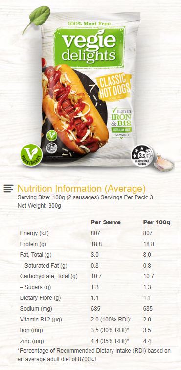 Vegie Delights - Classic Hot Dogs - 100% Meat Free (300g)