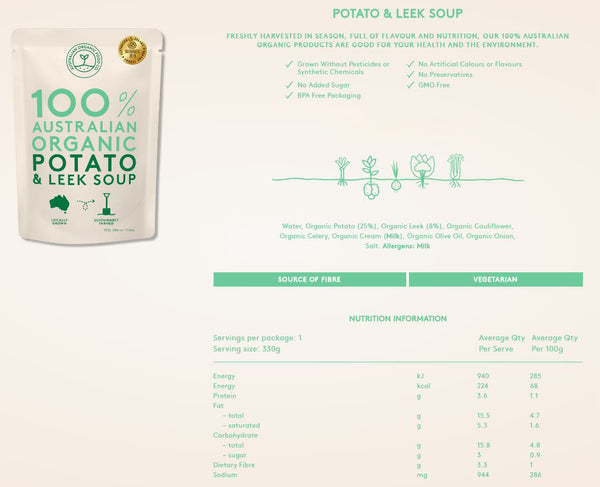 Australian Organic Food Co Potato and Leek Organic Soup 330g