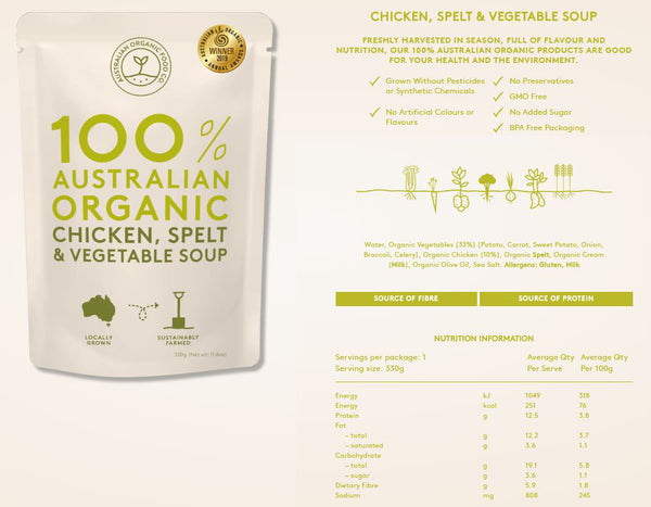 Australian Organic Food Co Chicken, Spelt and Vegetable Organic Soup 330g