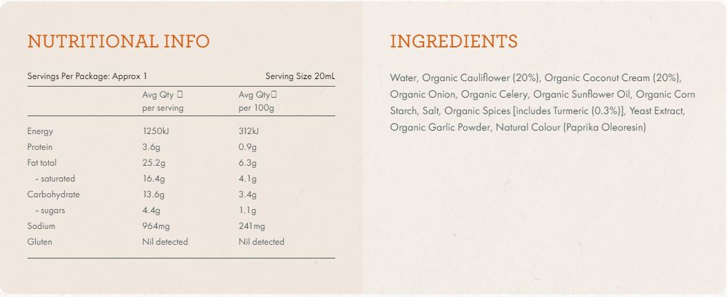 Celebrate Health Cauliflower, Coconut and Turmeric Organic Soup 400g
