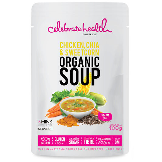 Celebrate Health Chicken, Chia and Sweetcorn Organic Soup 400g