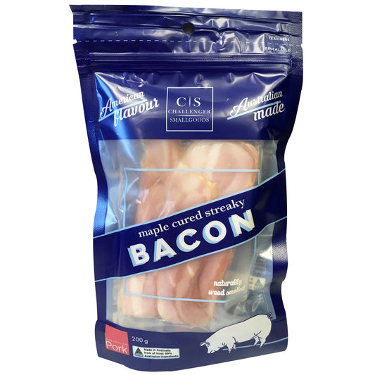 Bacon - Maple Cured Streaky (200g) Challenger Smallgoods