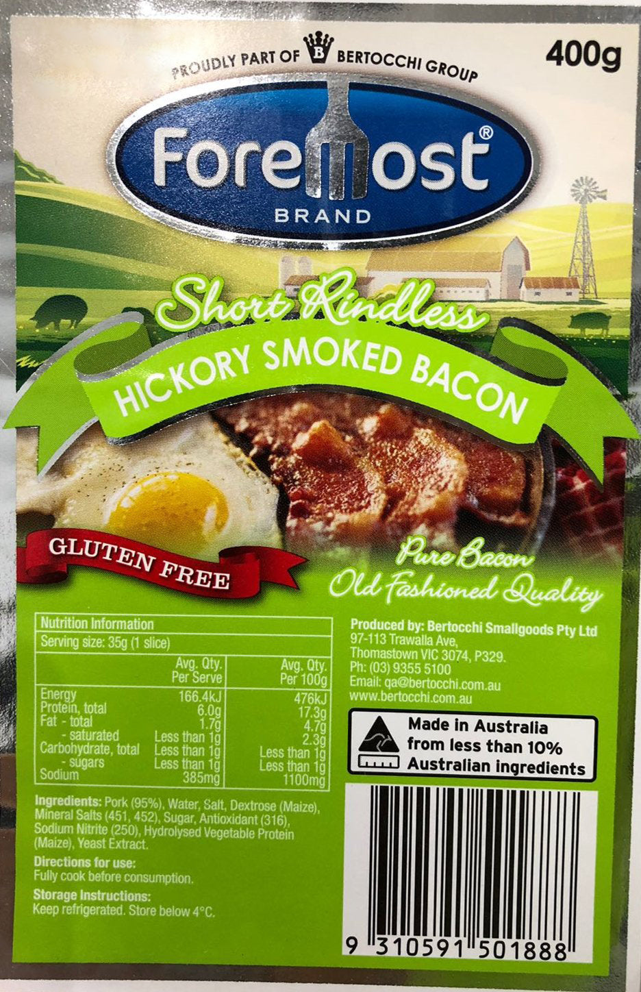Foremost Bacon - Hickory Smoked Bacon - Short Rindless | Harris Farm Online