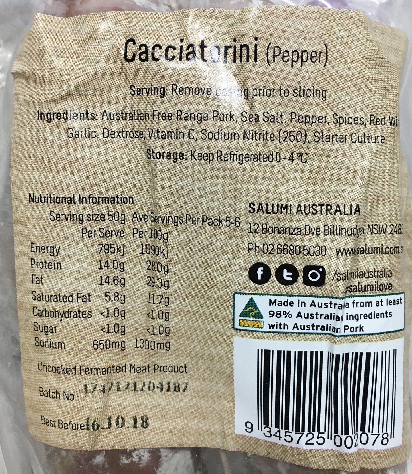 Deli - Salami Cacciatorini - Small Rustic (2 pieces, 290g) Salumi