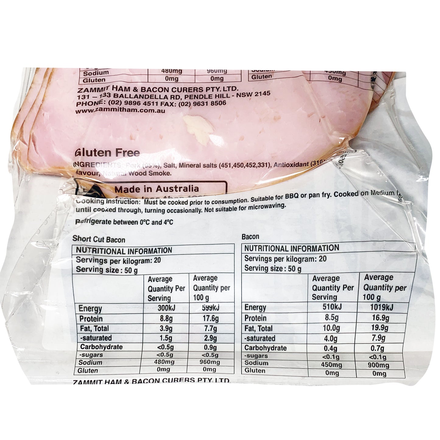 Zammit Premium Shortcut Bacon 500g