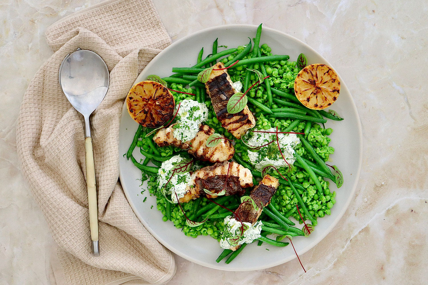 Grilled Blue Eye Cod - with Green Beans and Lemon Tarragon Sour Cream | Harris Farm Online