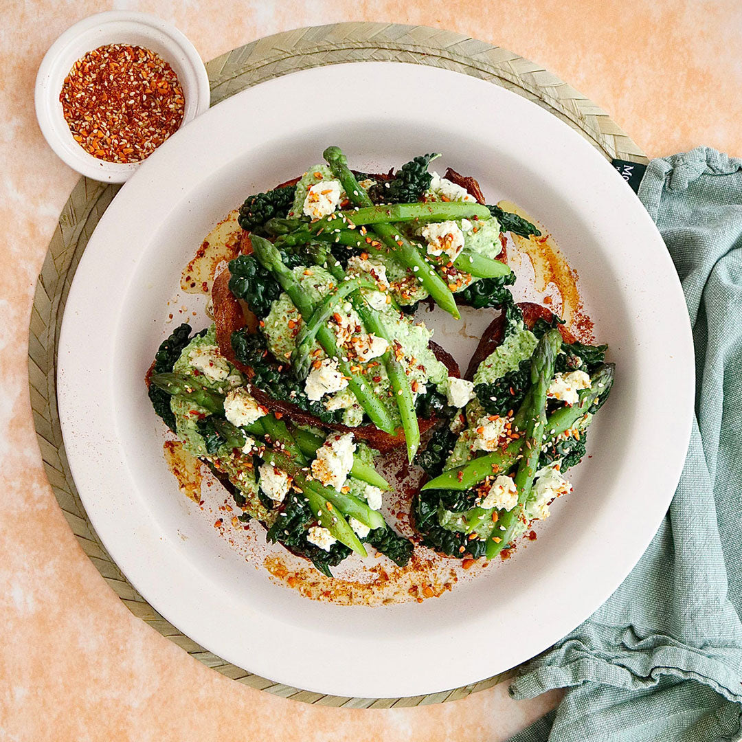 Sourdough Toast - with Ricotta Verde Asparagus Goats Cheese and Dukkah | Harris Farm Online