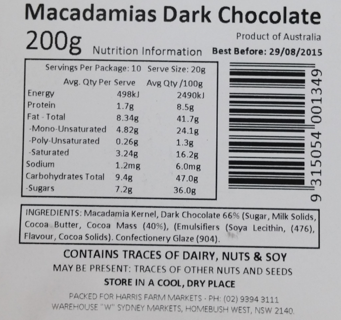 Macadamia Dark Chocolate Tub 200g , Grocery-Nuts - HFM, Harris Farm Markets
 - 2