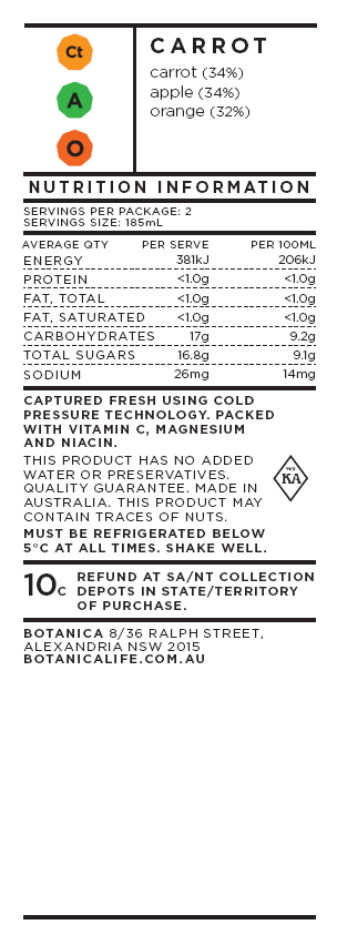 Botanica Cold Pressed Carrot Blend 370mL , Frdg1-Drinks - HFM, Harris Farm Markets
 - 2