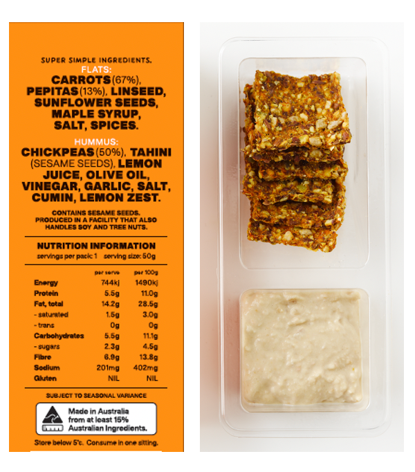 Fine Fettle Flats Carrot and Pepita Crackers with Zesty Hummus | Harris Farm Online