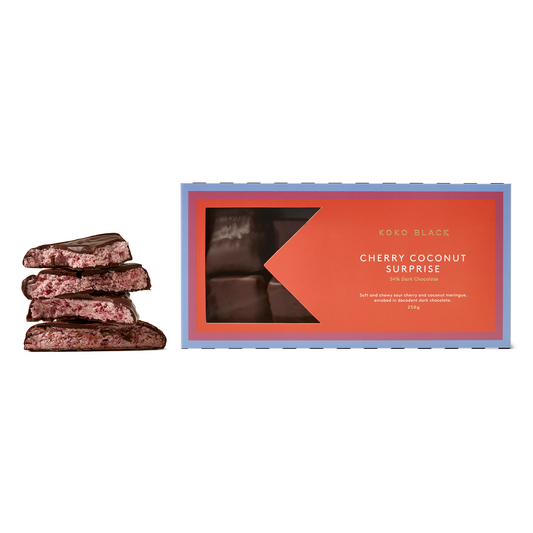 Koko Black Dark Chocolate Cherry Coconut Surprise | Harris Farm Online