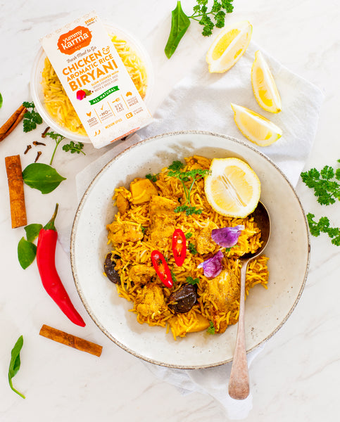 Yummy Karma Chicken and Aromatic Rice Biryani with Spiced Potatoes, Rose Water and Dried Plums | Harris Farm Online