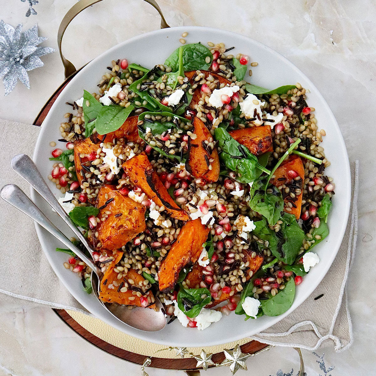 Vegan Roasted Pumpkin and Pomegranate Salad - with Wild Rice and Farro | Harris Farm Online