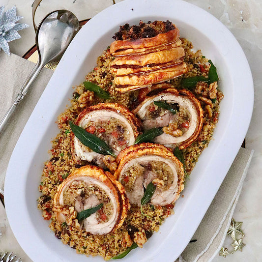 Christmas Stuffed Pork Belly - with Couscous, Chorizo and Sage | Harris Farm Online