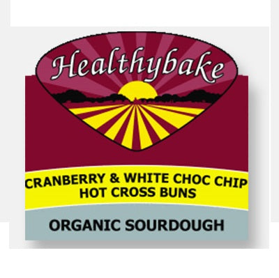 Healthybake - Cranberry & White Choc Chip Hot Cross Buns - Organic Sourdough (6pk, 500g)
