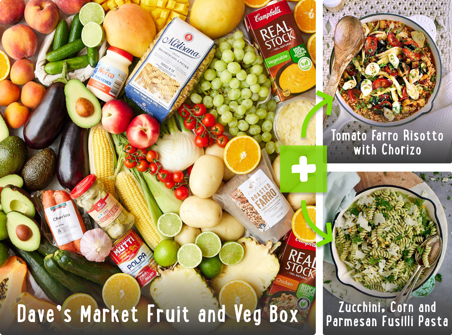 Dave's Recipe Box - Zucchini Parmesan Fusilli Pasta and Tomato Farro Risotto | Harris Farm Online