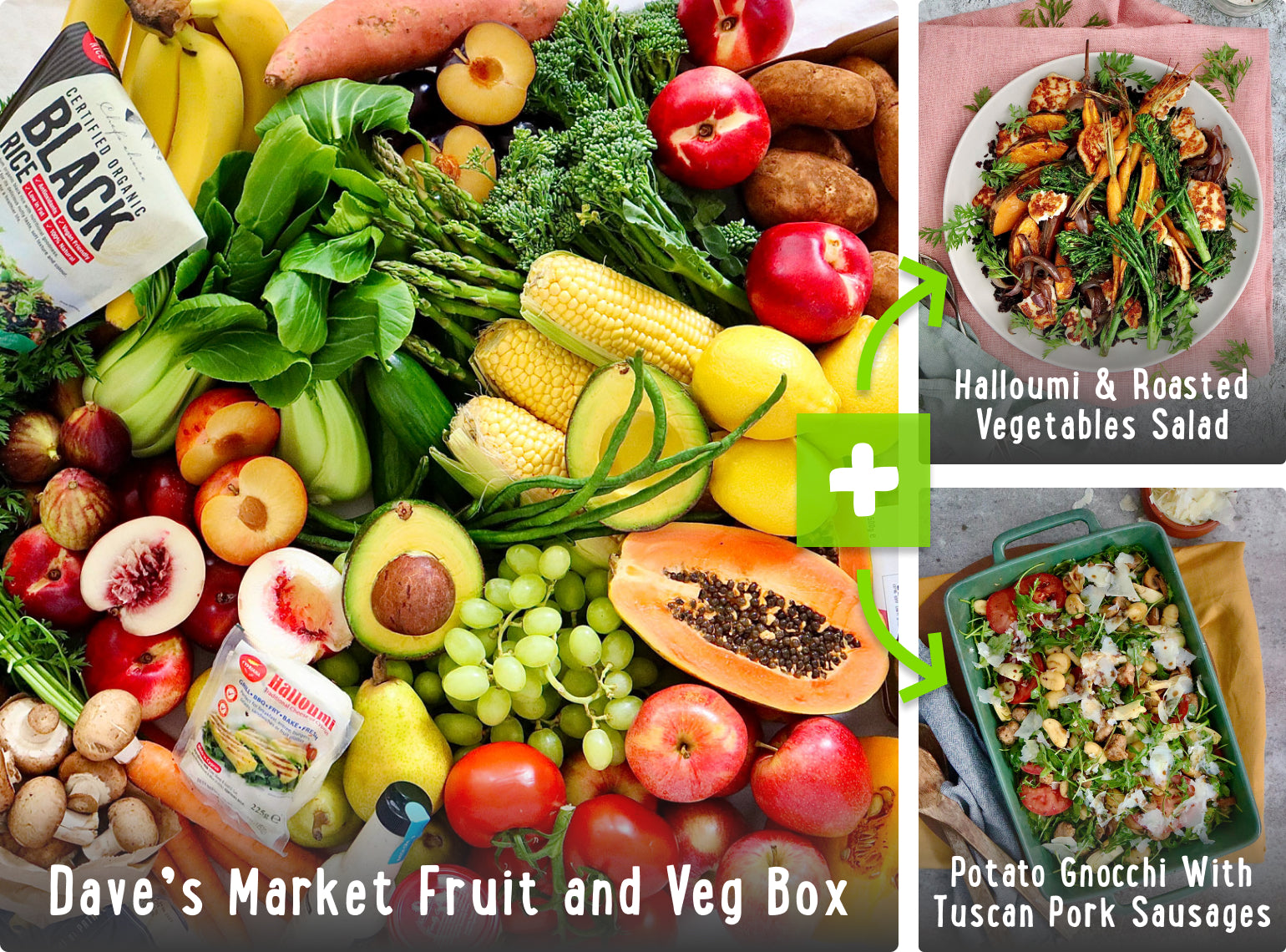 Dave's Recipe Box - Tuscan Pork Sausage Gnocchi and Halloumi Vegetable Salad | Harris Farm OnlineDave's Recipe Box - Tuscan Pork Sausage Gnocchi and Halloumi Vegetable Salad | Harris Farm Online