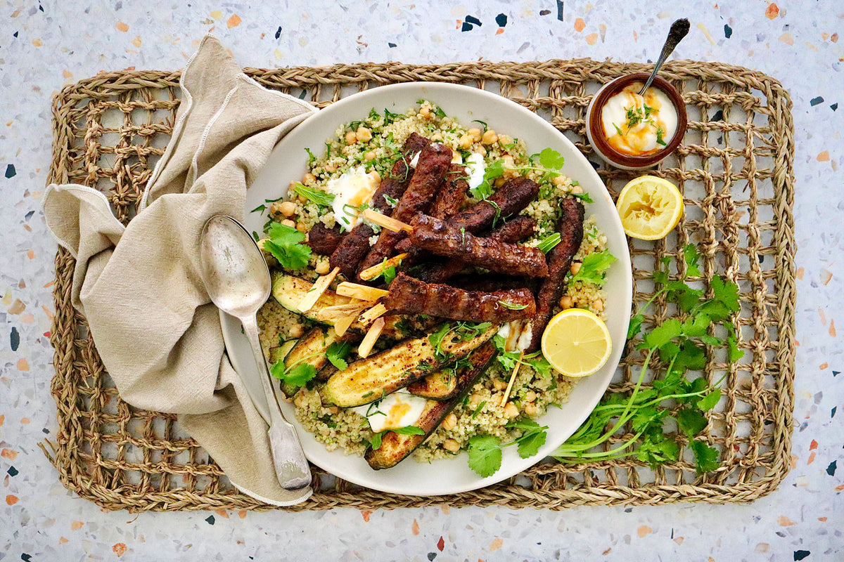 Lamb and Beef Koftas - with Quinoa Salad and Bush Honey Yoghurt  |  Harris Farm Online