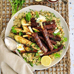 Lamb and Beef Koftas - with Quinoa Salad and Bush Honey Yoghurt  |  Harris Farm Online